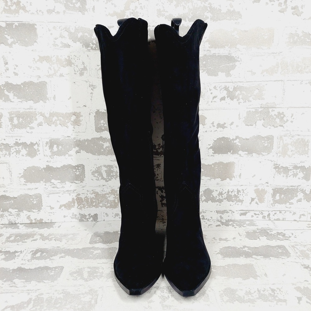 NEW DV Dolce Vita Tall Boots Women 7 Black Suede Leather Western Chic W1031 - Picture 7 of 12